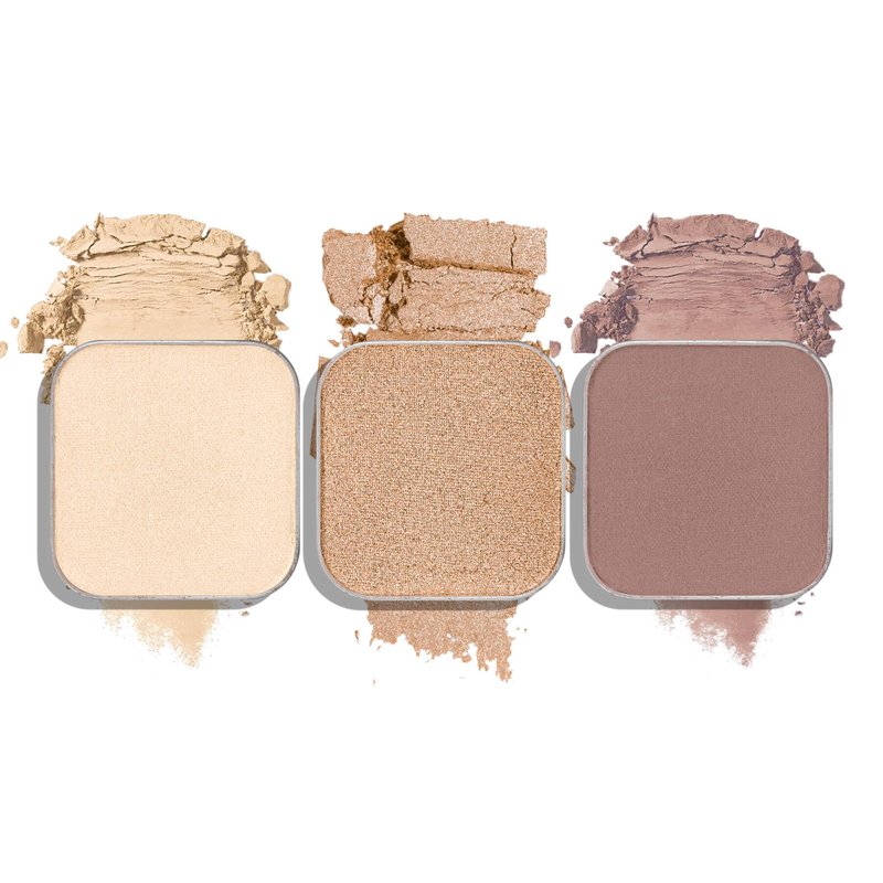 Fillwie 3-Color Single Eyeshadow Refill Set – Ivory, Champagne & Cool Brown, Matte & Shimmer, Highly Pigmented & Long-Lasting, 1.02” (26mm) Square Metal Pans, No Case, Fits Magnetic Palettes