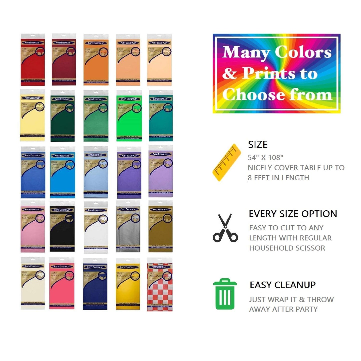 Party Essentials Heavy Duty Plastic Table Cover Available in 44 Colors, 54" x 108", Neon Pink