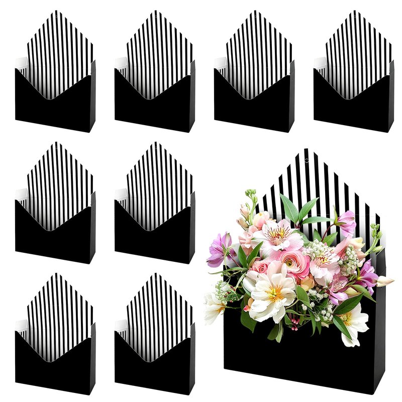10 Pcs Florist Bouquet Envelope Boxes,Pink Stripe Style Flower Bouquet Package Gift Folding Paper Boxes for Florist Arrangements,Weddings,Birthdays,Mother's Day,Parties, Large Size 9.05 x 3 x 13.7Inch