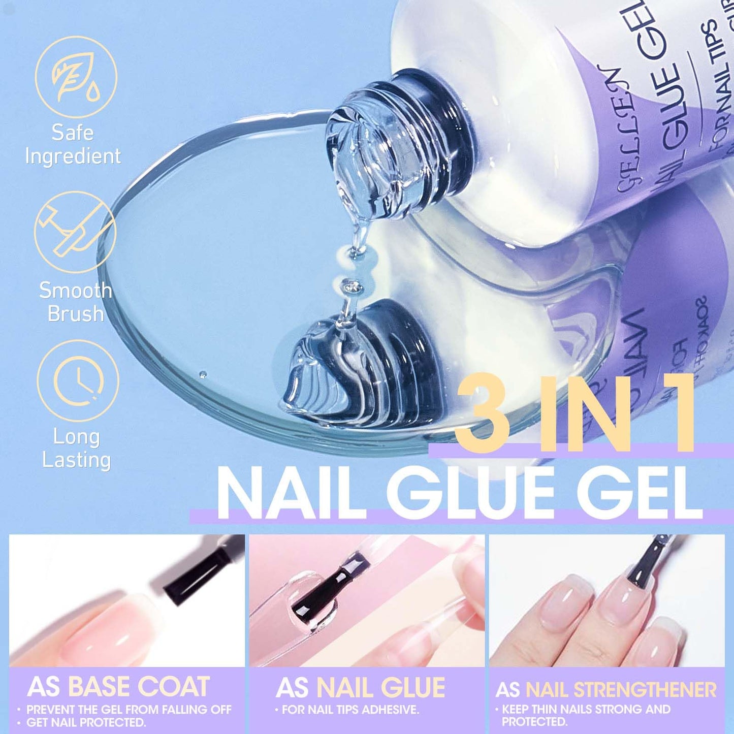 Gellen Gel Nail Kit Coffin 240pcs Nail Tips Extension Set with Everything, Etch X Nail Tips DIY Kit Long Coffin Gel Nail Glue U V Light for Women