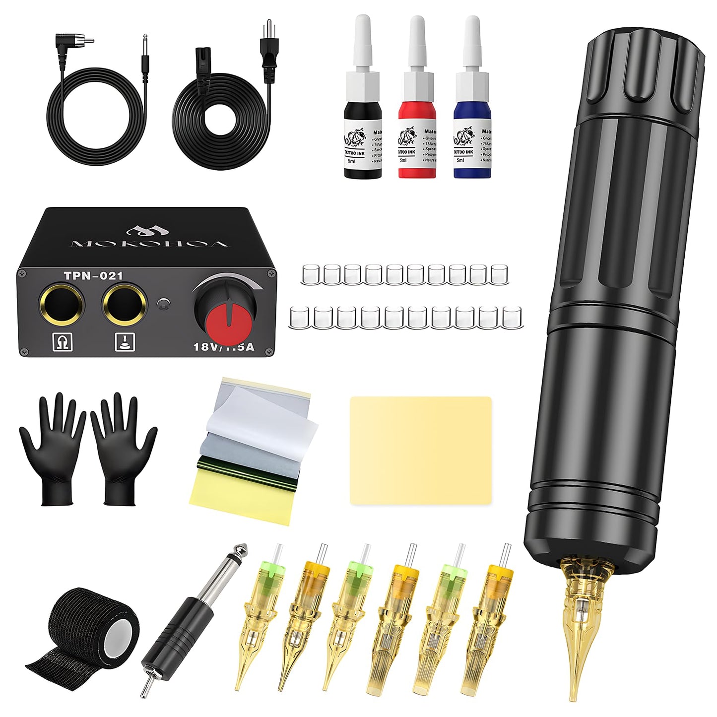 Tattoo Kit for Beginners Tattoo Gun Kit, Rotary Tattoo Pen Kit, Complete Tattoo Machine kit, Pro Tattoo Cartridge Needles Transfer Papers for Tattoo Supplies(Black, CTG002)