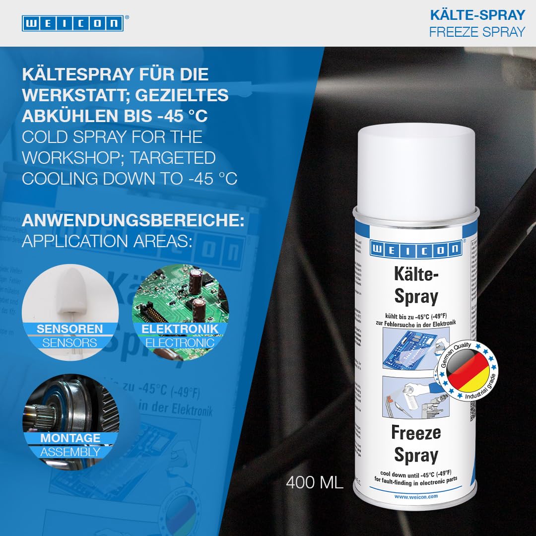 WEICON Freeze Spray | 13.5 fl oz (400 ml) | Targeted cooling down to -49°F (-45°C) | workshop ice spray for troubleshooting, sensor testing, mounting aid for fits, thermostat test