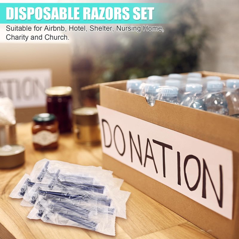 MAGDIY Disposable Razors Bulk for Men 100 Pack, Homeless Supplies Bulk, Twin Blade Mens Travel Supply Razor for Shaving, Safety Beard Shavers for Camping Bathing Hotel (Blue)