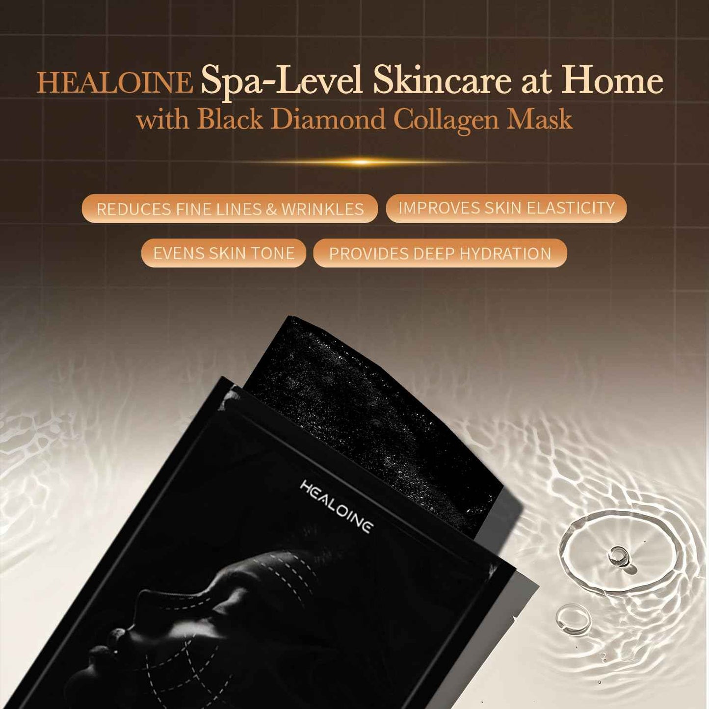 HEALOINE Black Diamond Facial Mask Collagen Face Mask Lifting and Firming, Tone Tighten Korea Skincare for Spa-Grade Skincare for Radiant Skin Face Mask Set of 2 (1.05 oz each)
