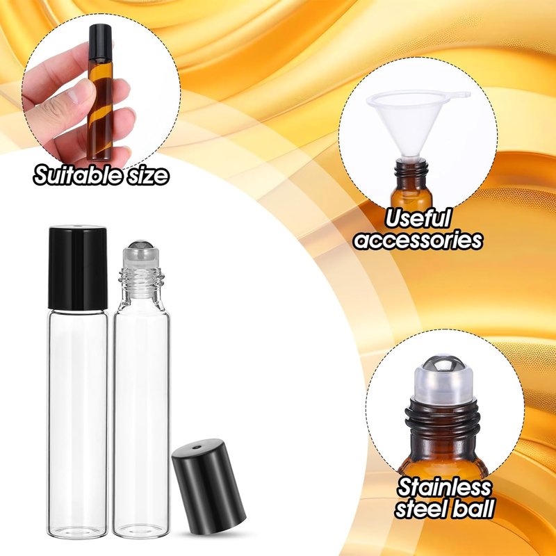Essential Oil Roller Bottles - 100 Pcs 10ml Glass Containers with Stainless Steel Balls | Leakproof & Travel-Friendly