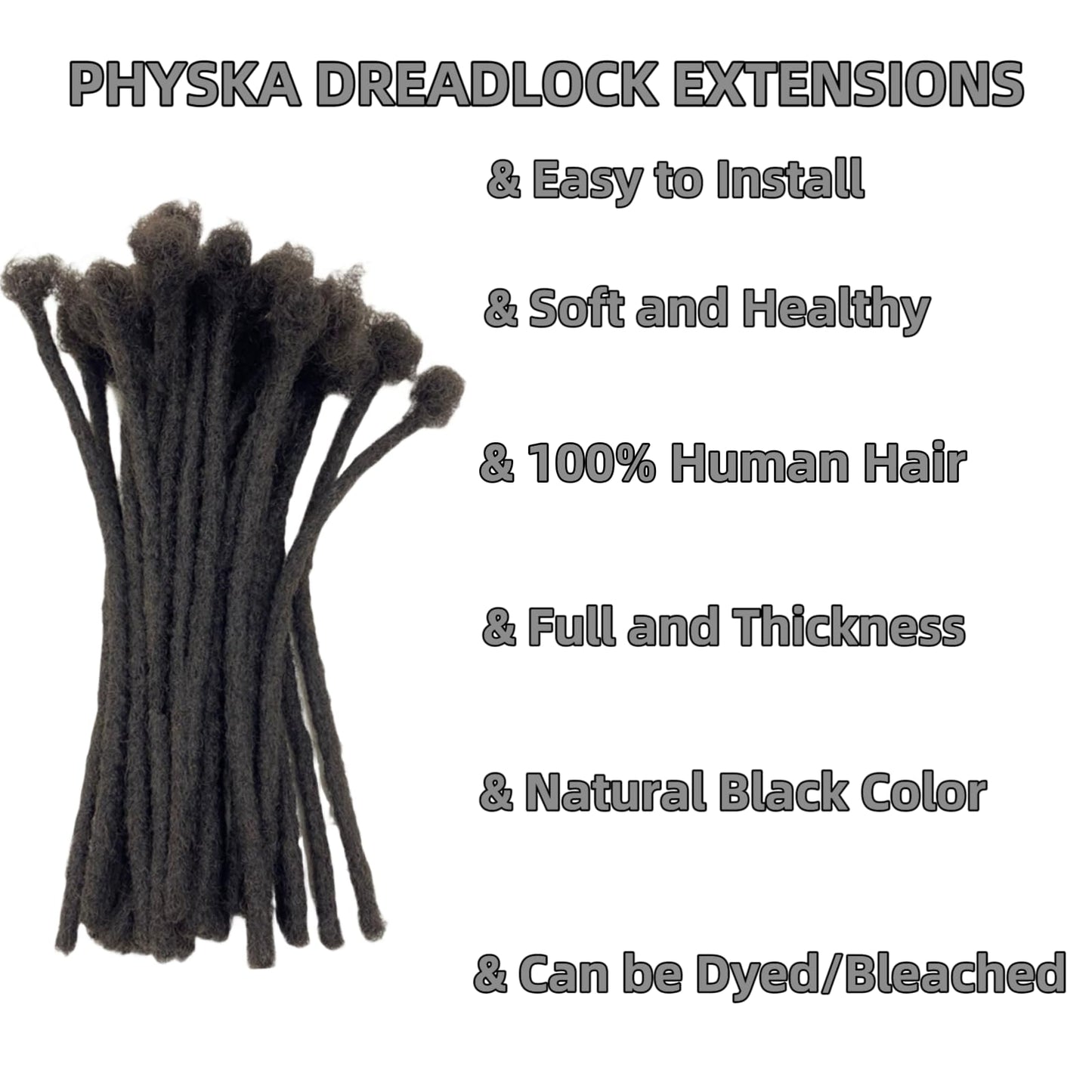 10Inch 0.6cm Width 20 Strands Natural Black Loc Extension Human Hair Full Handmade Permanent Locs Extensions Can Be Dyed and Bleached for Men/Women/Kids Real Dreadlock Extensions Human Hair
