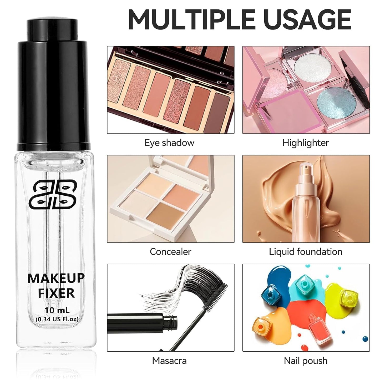 Makeup Fixer Mixing Liquid Cosmetics Eyeshadow Sealant Prolong Makeup Pigment Durability 10ml/0.34 US FL OZ (Black Bottle Cap)