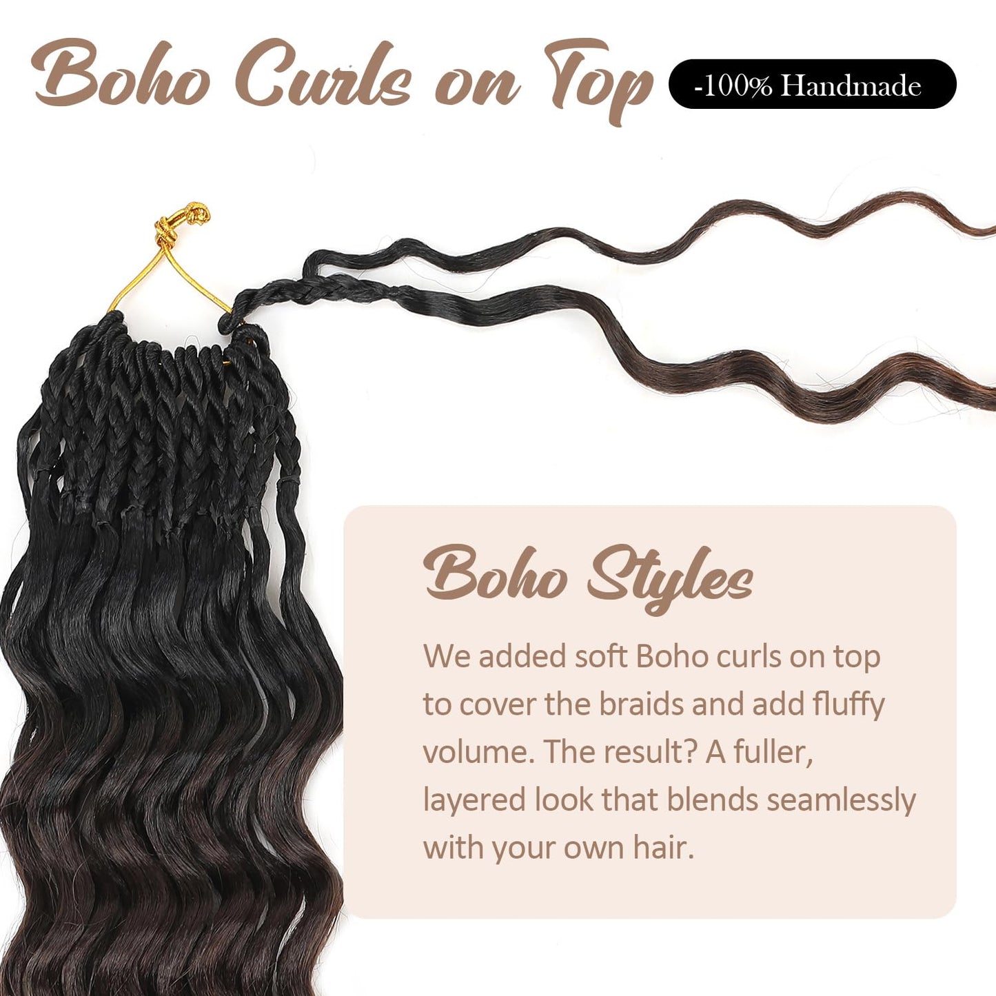 Ocean Wave Crochet Hair - 12 Inch Ombre Brown Auburn Synthetic Pre-Looped Braids | Boho Deep Wave for Black Women