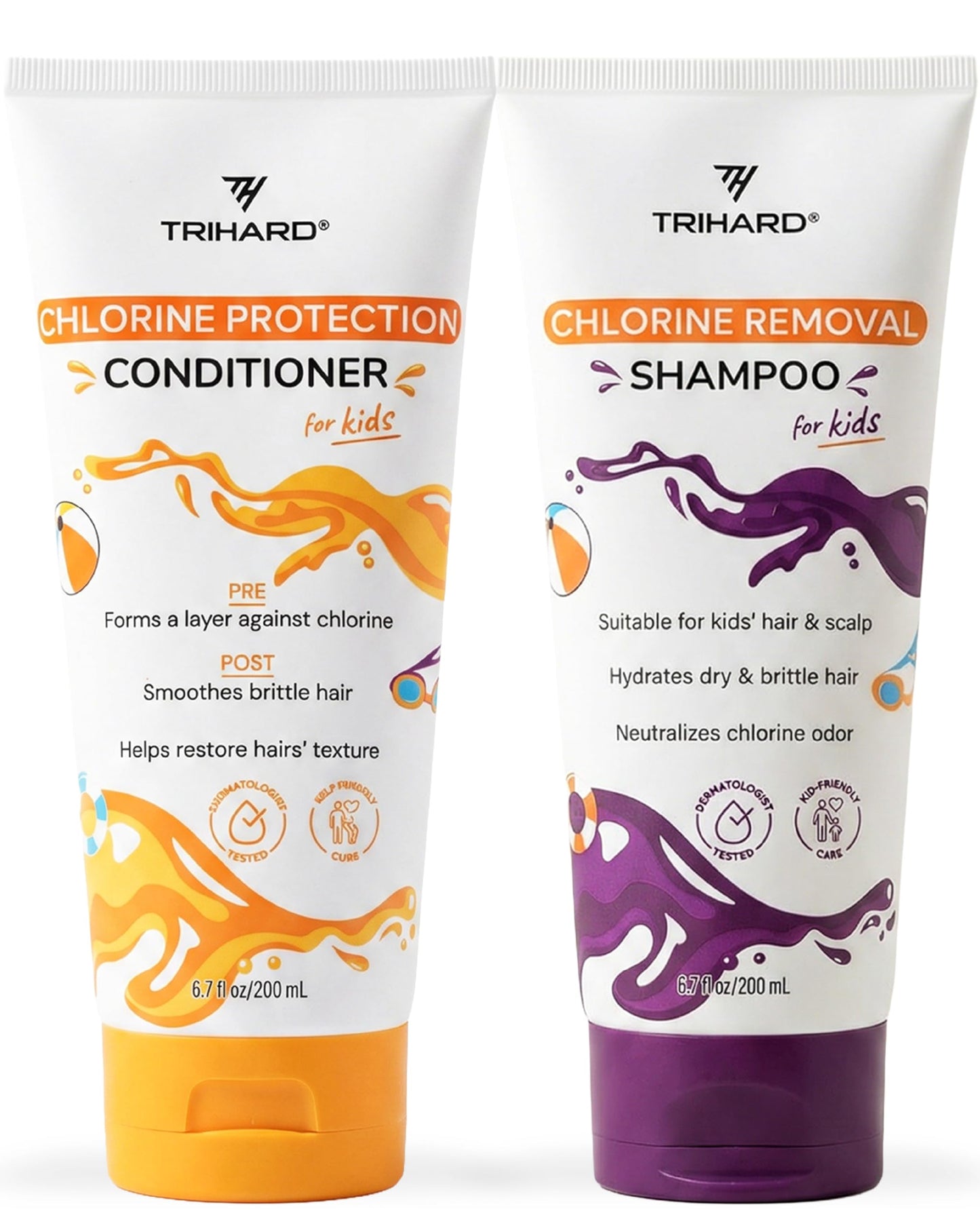 TRIHARD Kids Chlorine Defense Shampoo and Conditioner Set, Children’s Tear-Free Swim Shampoo and Conditioner to Protect and Hydrate Hair from Pool & Ocean, Nourishing Pre and Post Swim Hair Protection