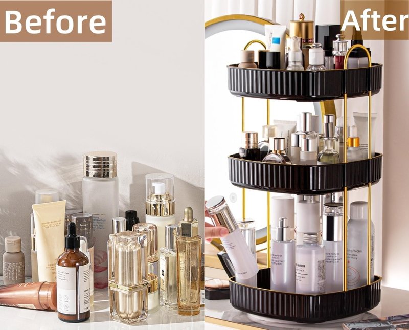 360° Rotating Makeup Organizer, Spinning Bathroom Organizer Countertop, Large Capacity Cosmetics Skincare Organizer for Bathroom Vanity Dresser Table (Black, 3 Tiers)
