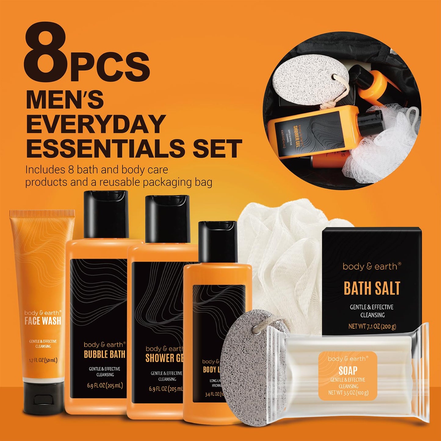 Citrus Scented Gift Baskets for Men - Bath Set with Face Wash, Shower Gel, Body Lotion | Perfect Birthday & Father's Day Gifts