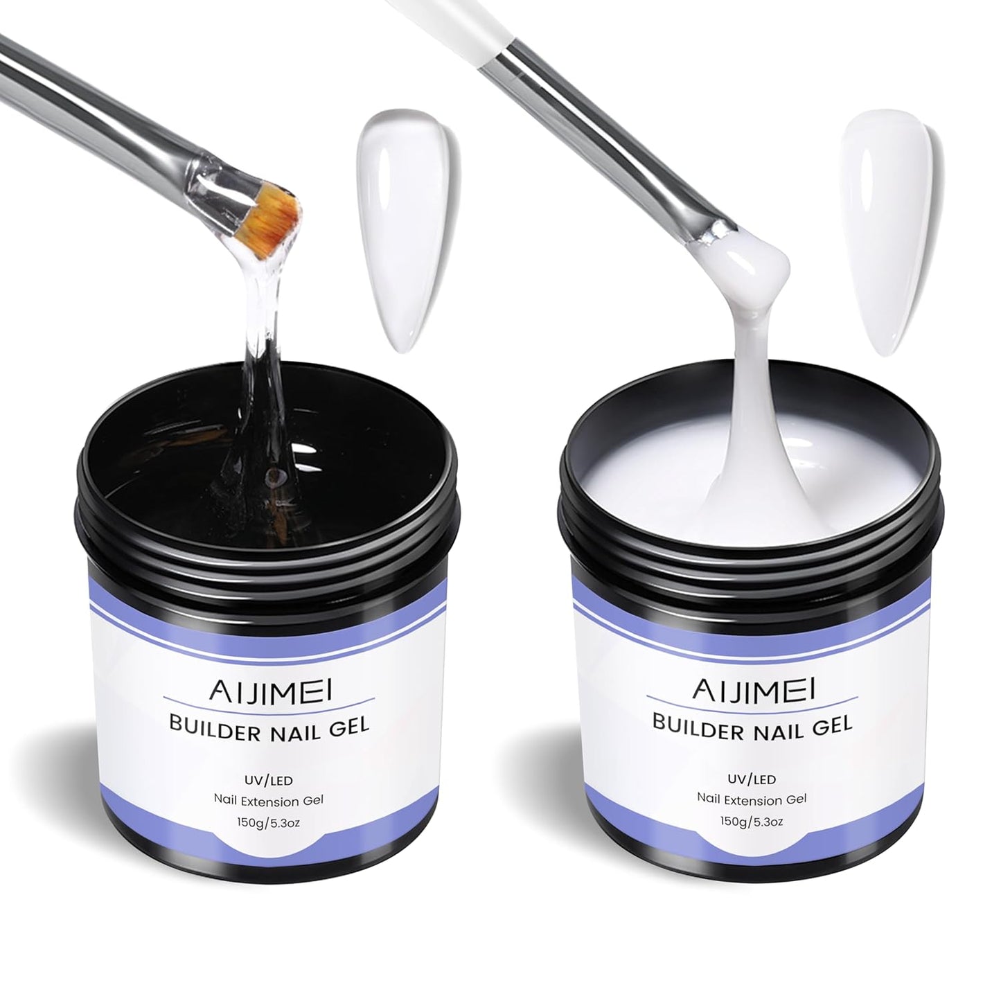 Nail Builder Gel Kit - 5oz Hard Nail Gel for Art & Extensions | Clear & White Colors