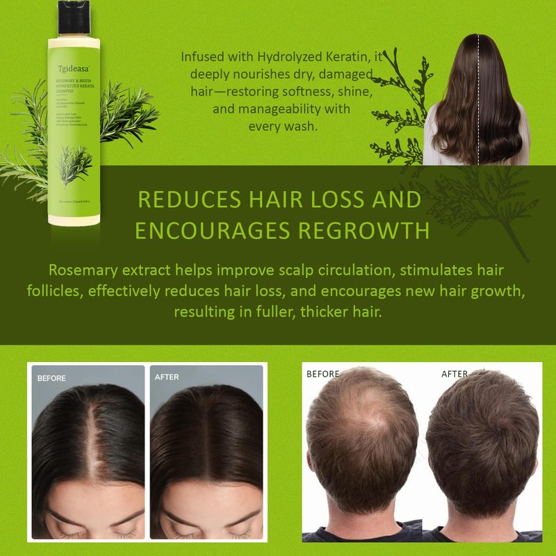 TGIDEASA Organic Rosemary & Biotin Hair Growth Shampoo,New Rosemary & Hydrolyzed Keratin Hair Growth Shampoo,Thickening & Strengthening for Thinning & hair Loss,8.45floz (1PCS)