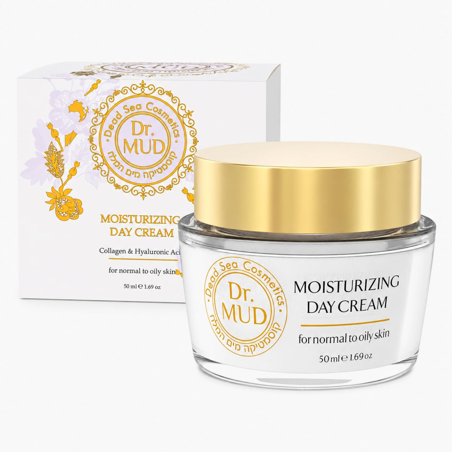 Dr.MUD Premium Moisturizing Day Cream for Normal to Oily Skin, Luxurious Dead Sea Mineral Face Moisturizer with Hyaluronic Acid, Collagen, Vitamin E, Green Tea and Aloe Vera, 50 ml