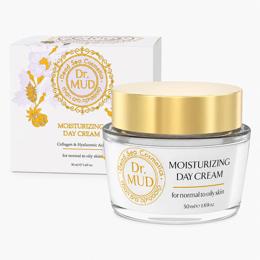 Dr.MUD Premium Moisturizing Day Cream for Normal to Oily Skin, Luxurious Dead Sea Mineral Face Moisturizer with Hyaluronic Acid, Collagen, Vitamin E, Green Tea and Aloe Vera, 50 ml