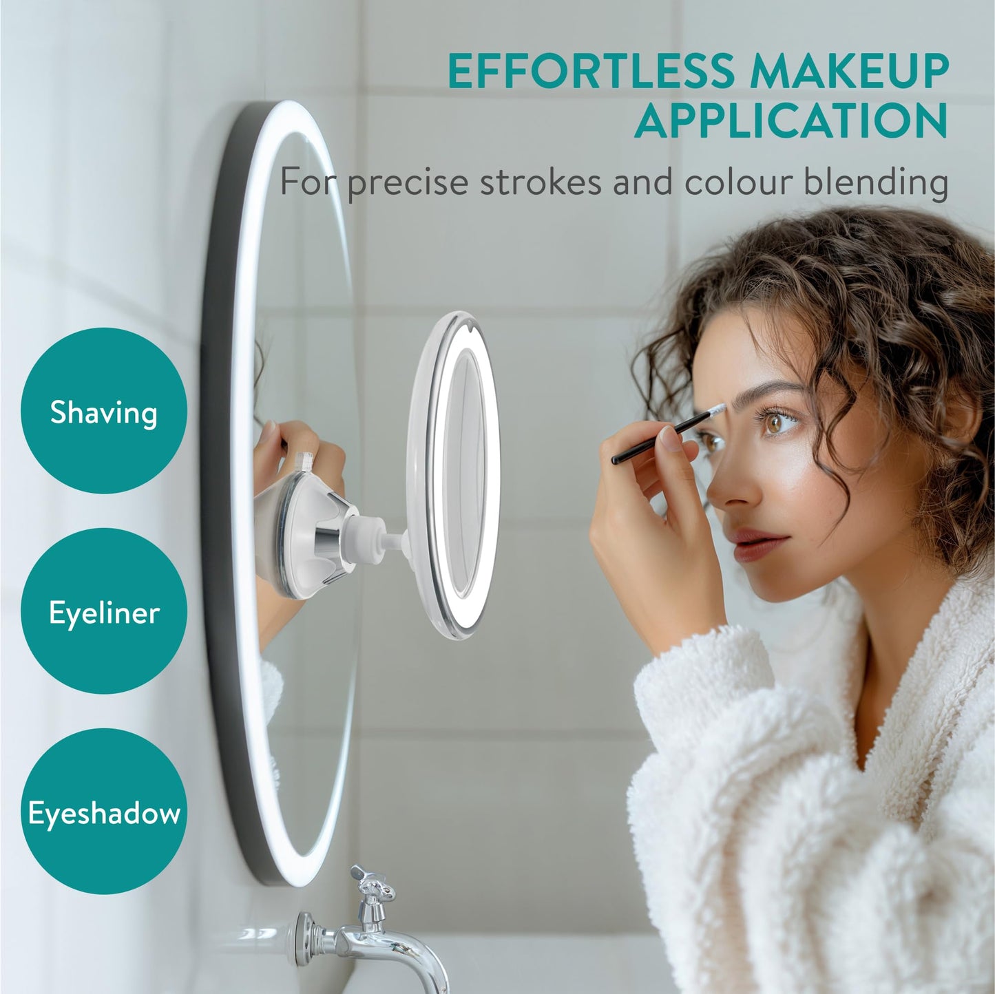Navaris LED Magnifying Mirror with Lights - Powerful 10x Magnification for Makeup - Illuminated and Magnified Make Up Mirror with Light and Secure Suction Cup for Easy Attachment