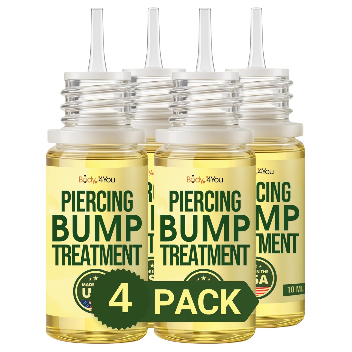 BodyJ4You Keloid Bump Removal Oil - Piercing Aftercare Shrinking Drops - Nose Ear Septum Belly Cartilage Scar Treatment Piercing Bump Solution - Tea Tree Jojoba Essential Oils Keloid Care (Pack of 4)