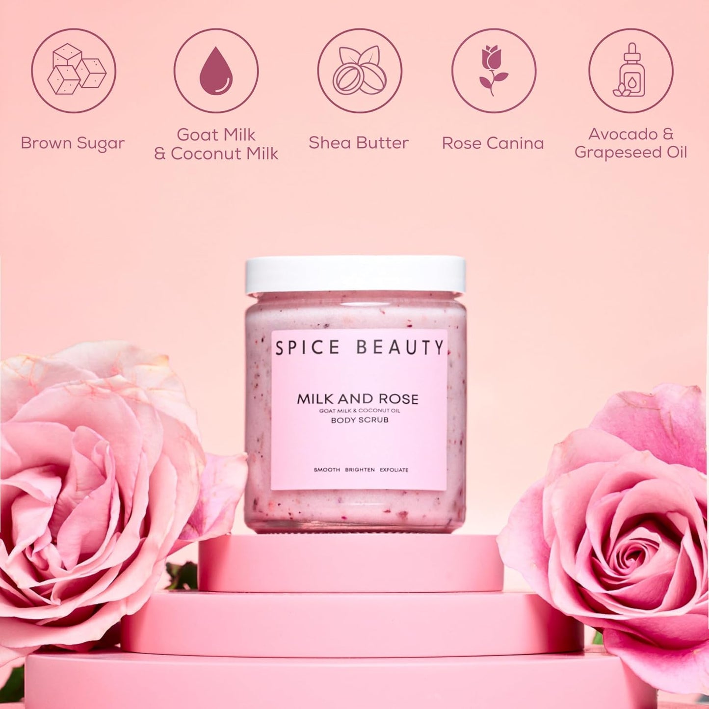 Milk and Rose Body Scrub - In-Shower Moisturizer with Coconut Oil & Shea Butter | Gentle Exfoliation | 9 Oz