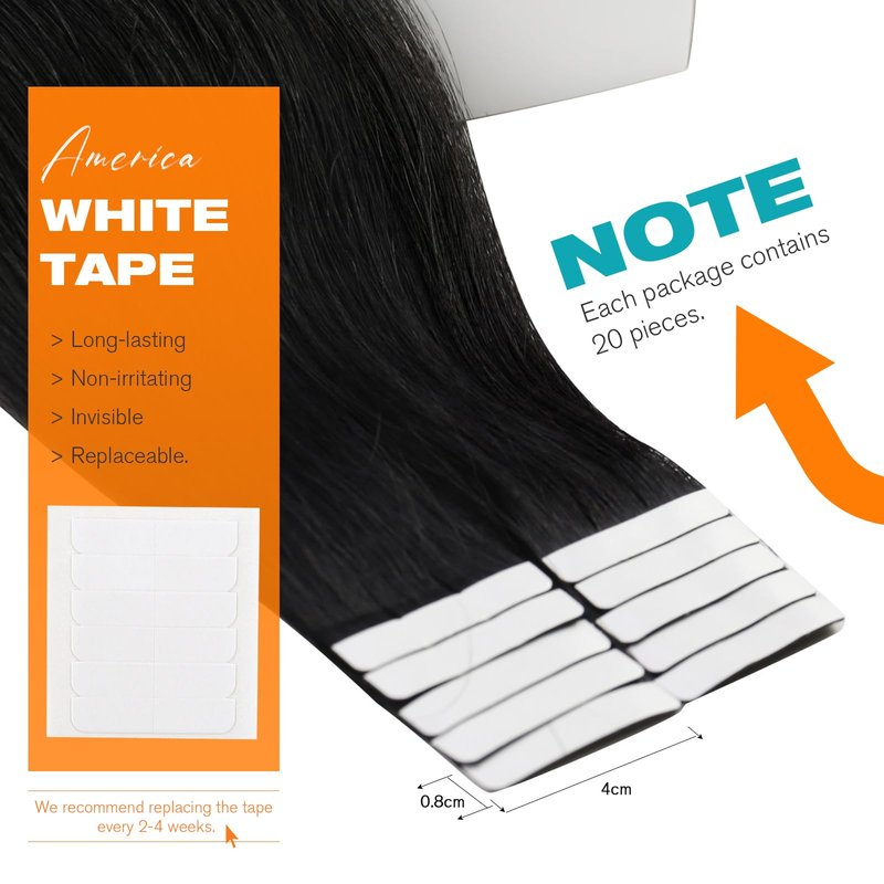 Sunny Hair Tape in Hair Extensions Human Hair 18inch Hair Extensions Real Human Hair Tape in Extensions Jet Black Tape in Extensions for Women 20Pcs 50g