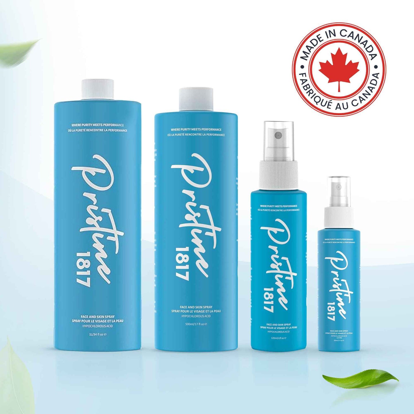 Pristine 1817 Hypochlorous Acid Spray 0.016% - 500 ml (16.9 fl oz) - Gentle, Versatile Mist for Face & Body