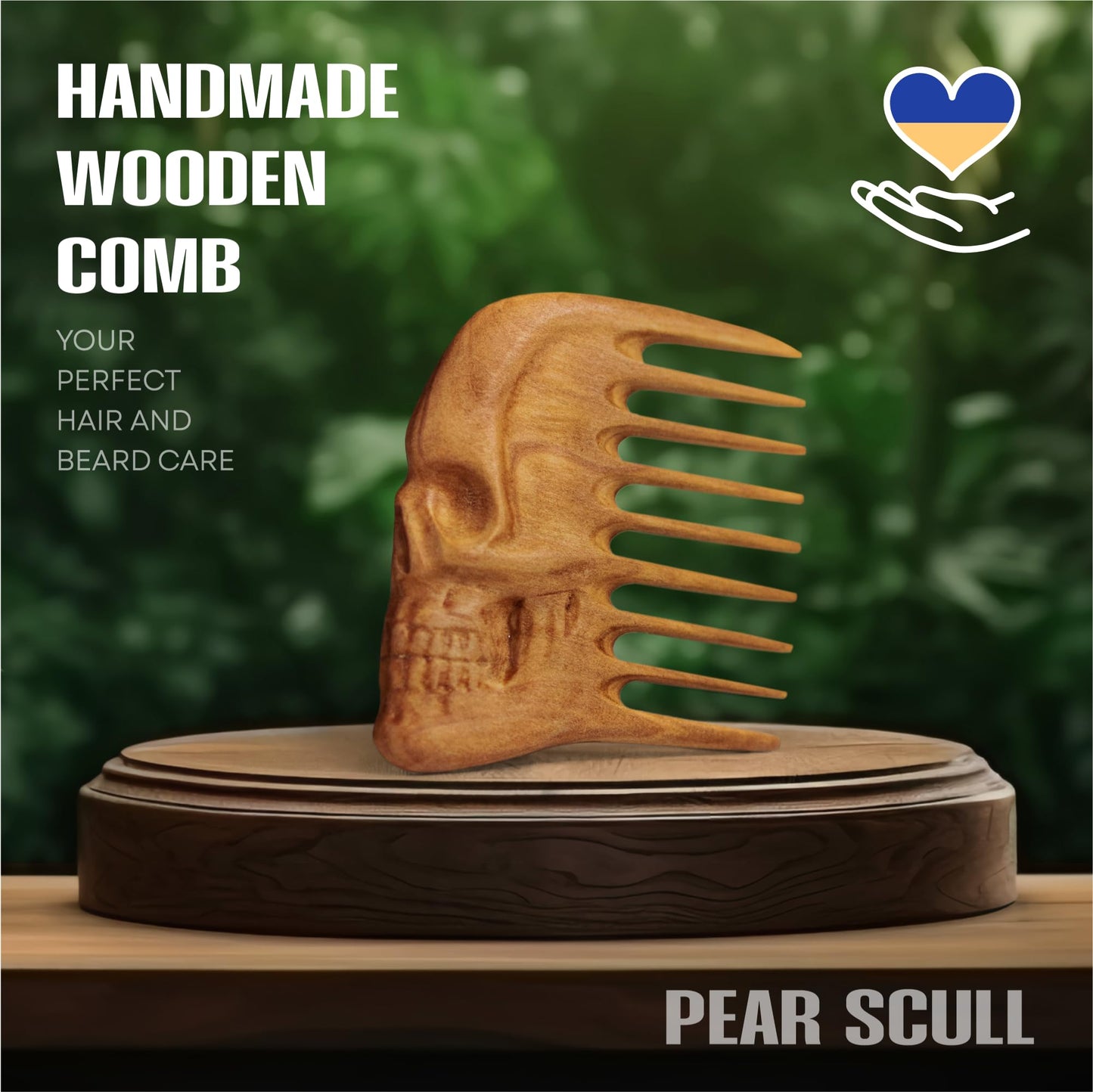 Handmade Wooden Beard Comb for Men Eco-Friendly Natural Wood Anti-Static Beard Grooming Tool Perfect for Styling Detangling & Shaping Gentle on Beard & Skin Sustainable Gift Idea (Pear Skull)