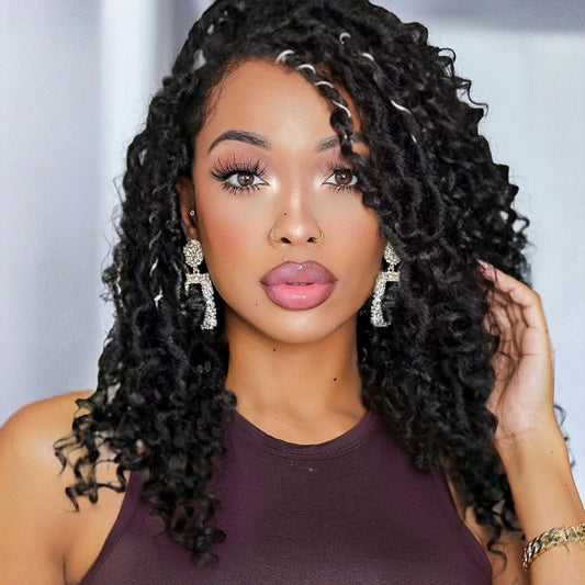 Goddess Locs Crochet Hair 12Inch 8Packs Pre Looped Faux Locs Crochet Hair with Curly Ends Bohemian Crochet Braids Hair for Black Women 1B