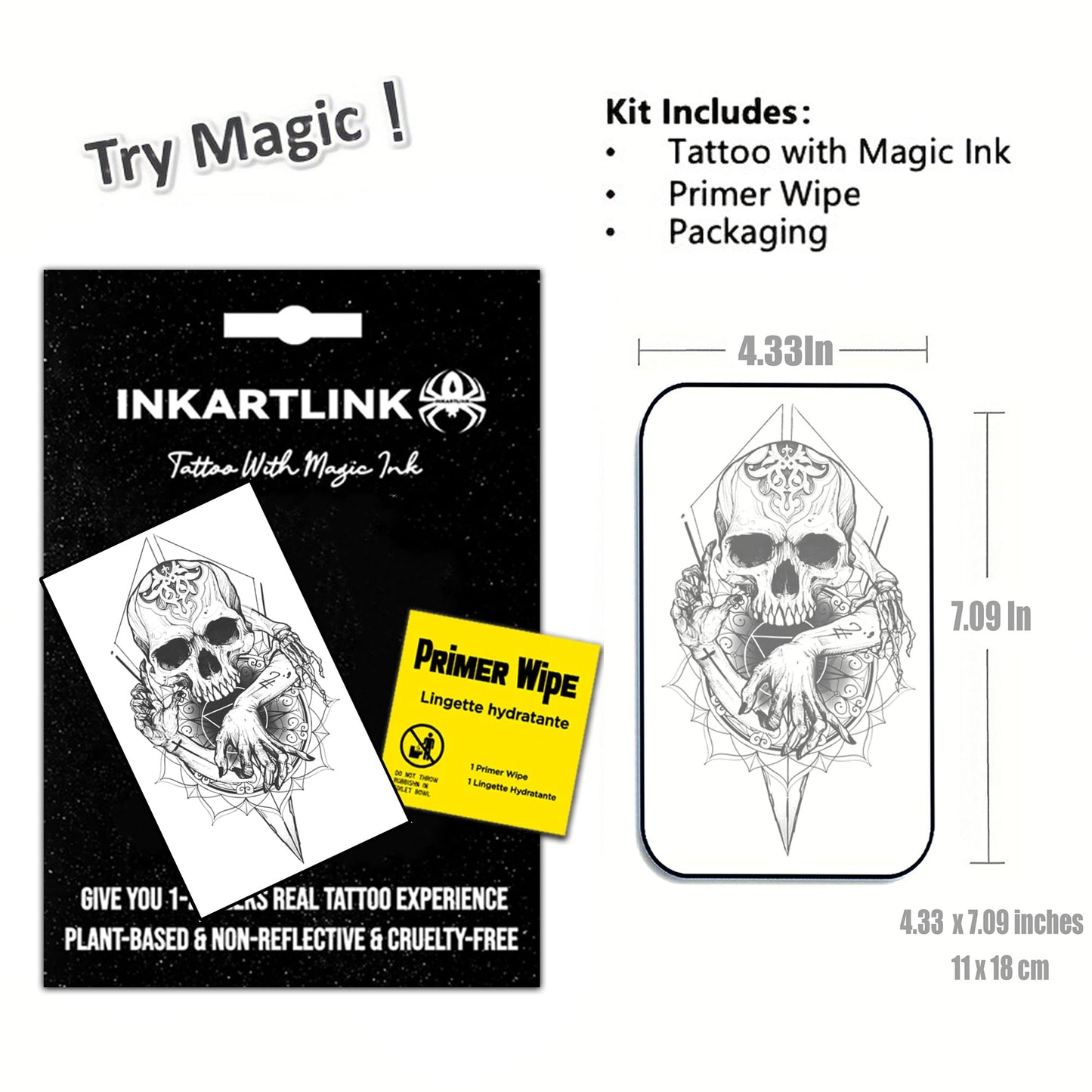 INKARTLINK Temporary Tattoos, Semi Permanent Tattoo Adult Art Design Waterproof Temp Tattoo Party Favors Tattoo Stickers Realistic Look, No Adhesive, Lasts 1-2 Weeks Black (Skull Compass)