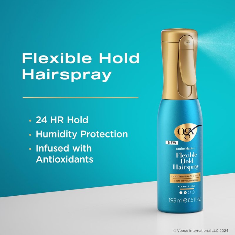 OGX Antioxidants Flexible Hold Hairspray - 24-Hour Anti-Humidity Protection, Paraben-Free, 6.5 fl. oz