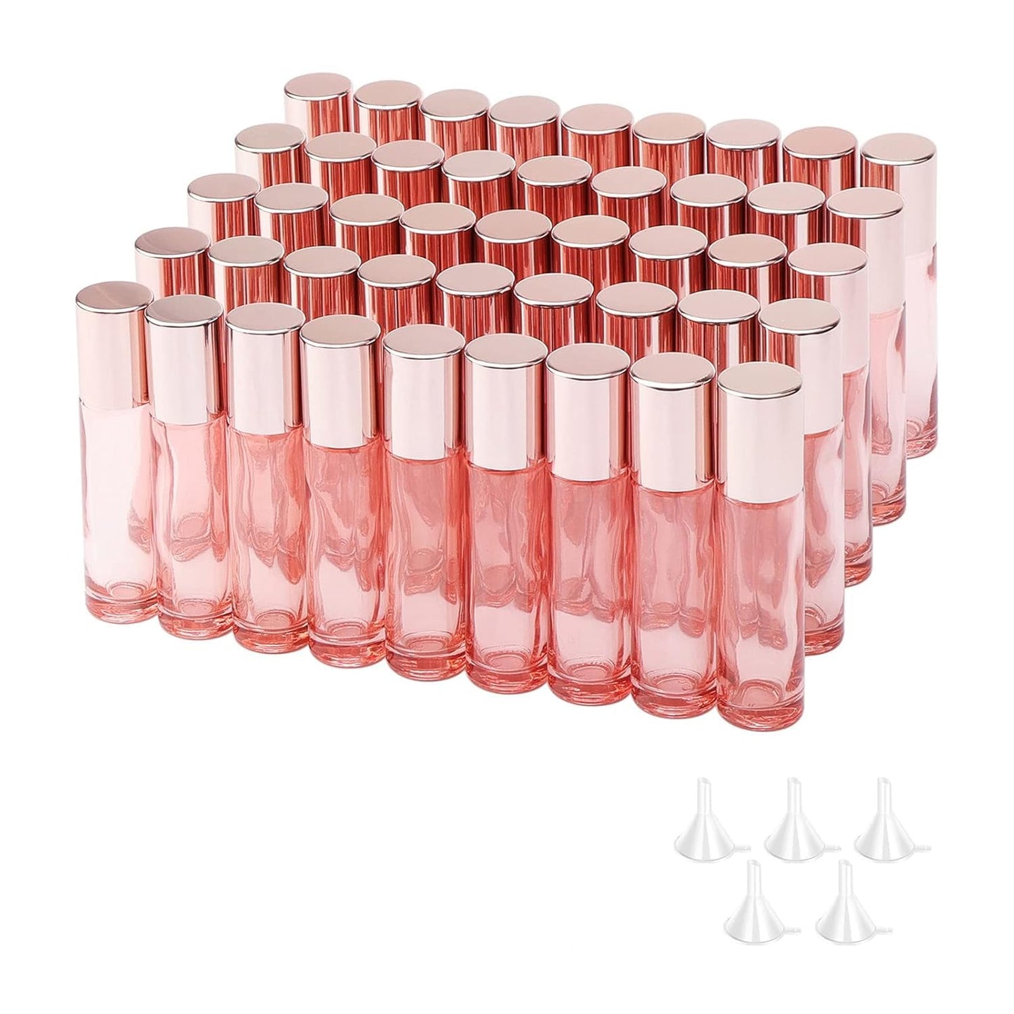 Essential Oil Roller Bottles - 45Pcs 10ml Thick Glass Vials with Stainless Steel Rollers | Rose Gold for Aromatherapy & Perfumes