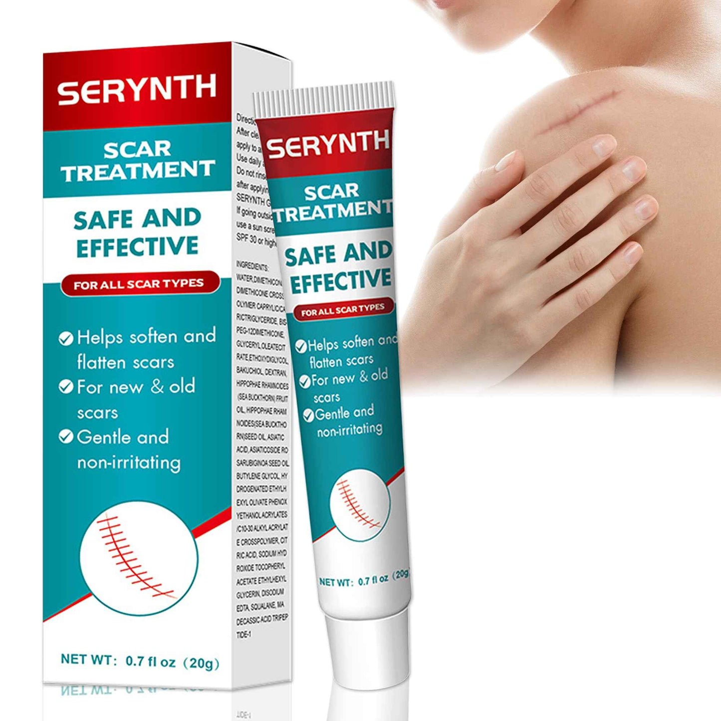 Silicone Scar Gel 20g, Effective Scar Cream - Reduces The Appearance of Both Old and New Scars from Burns, Injury, Acne, Stretch Marks, Keloid, C-Section