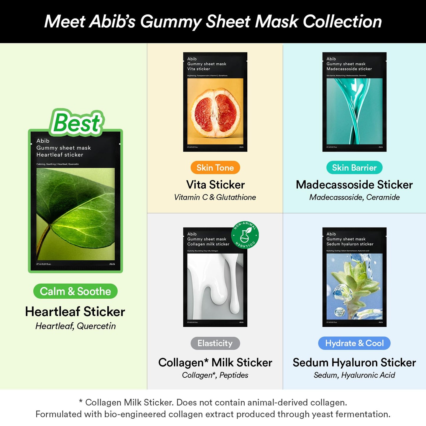 Abib Gummy Sheet Mask Heartleaf Sticker 10 Sheets (Soothing) I Korean Face Mask for Sensitive Skin, Soothing & Redness Relief, Daily Skincare Treatment, K-Beauty Sheet Mask
