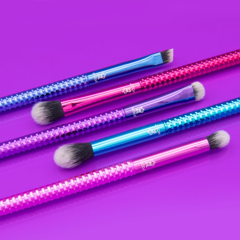 MODA Pro 5pc Deluxe Eye Makeup Brush Kit, Includes - Shader, Crease, Detail, Smudger, and Liner Brushes (Multi-Colored Metallic)