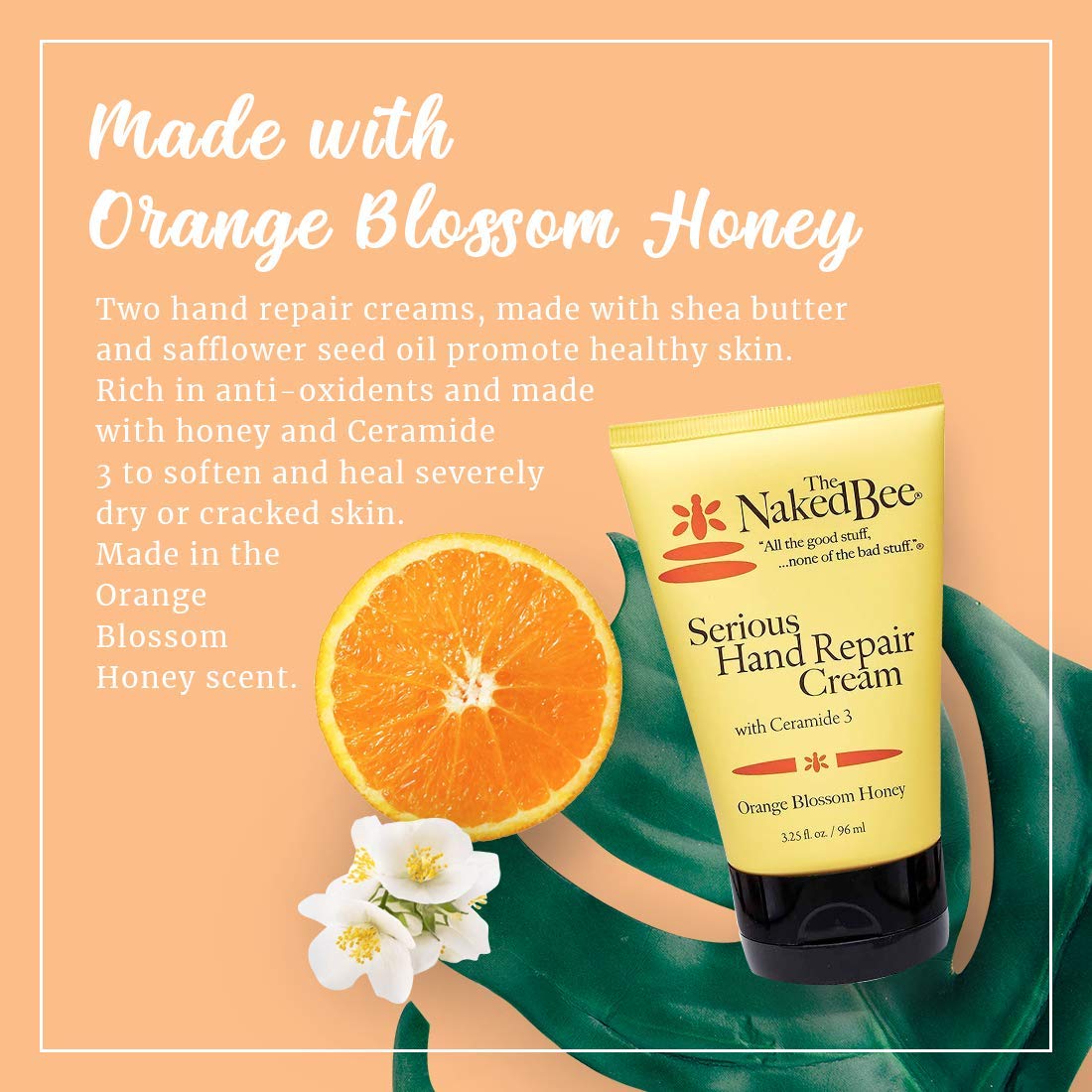 Naked Bee Orange Blossom Honey Hand Repair Cream Lotion - Ceramide 3 | 2 Pack