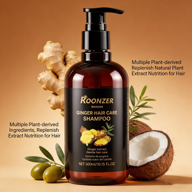 ROONZER ginger shampoo Blend of Ginger Root Oil & Premium Hair Care Components- Hair Regrowth Shampoo, Hair Growth, Anti-Hair Loss Hair Shampoo for Women & Men 300ml