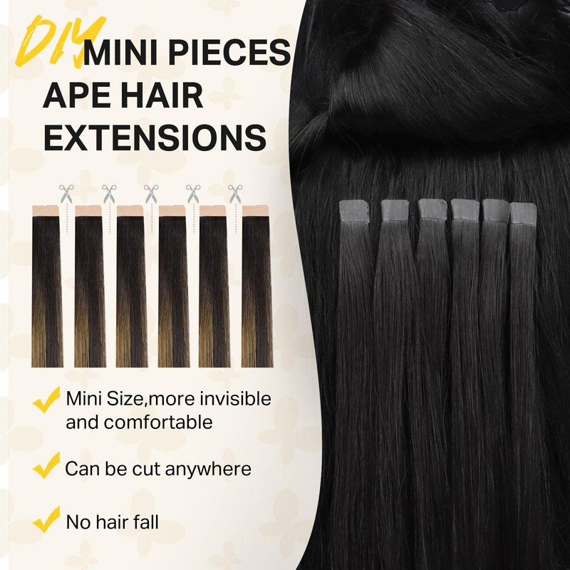 DOORES Tape in Hair Extensions, 10pcs 35g 18 Inch Balayage Dark Brown to Chestnut Brown Mini Tape Weft Extensions Invisible Remy Real Human Hair DIY Seamless Flexible Wear Silky Straight