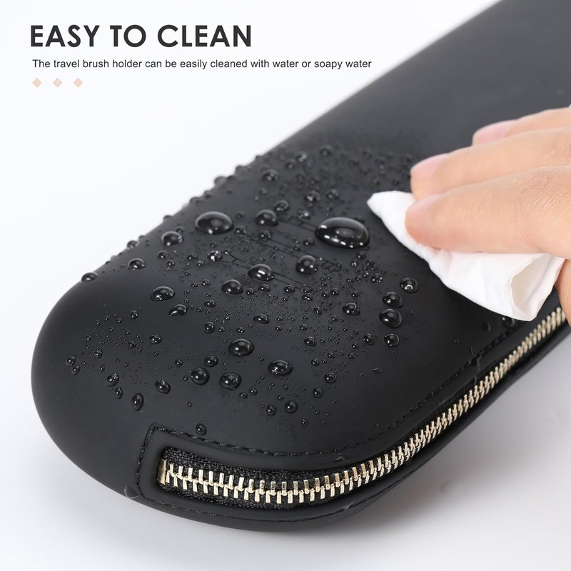 Travel Makeup Brush Holder - Magnetic Anti-Fall Silicone Organizer for Cosmetics | Portable & Sleek Design - Khaki (Black)