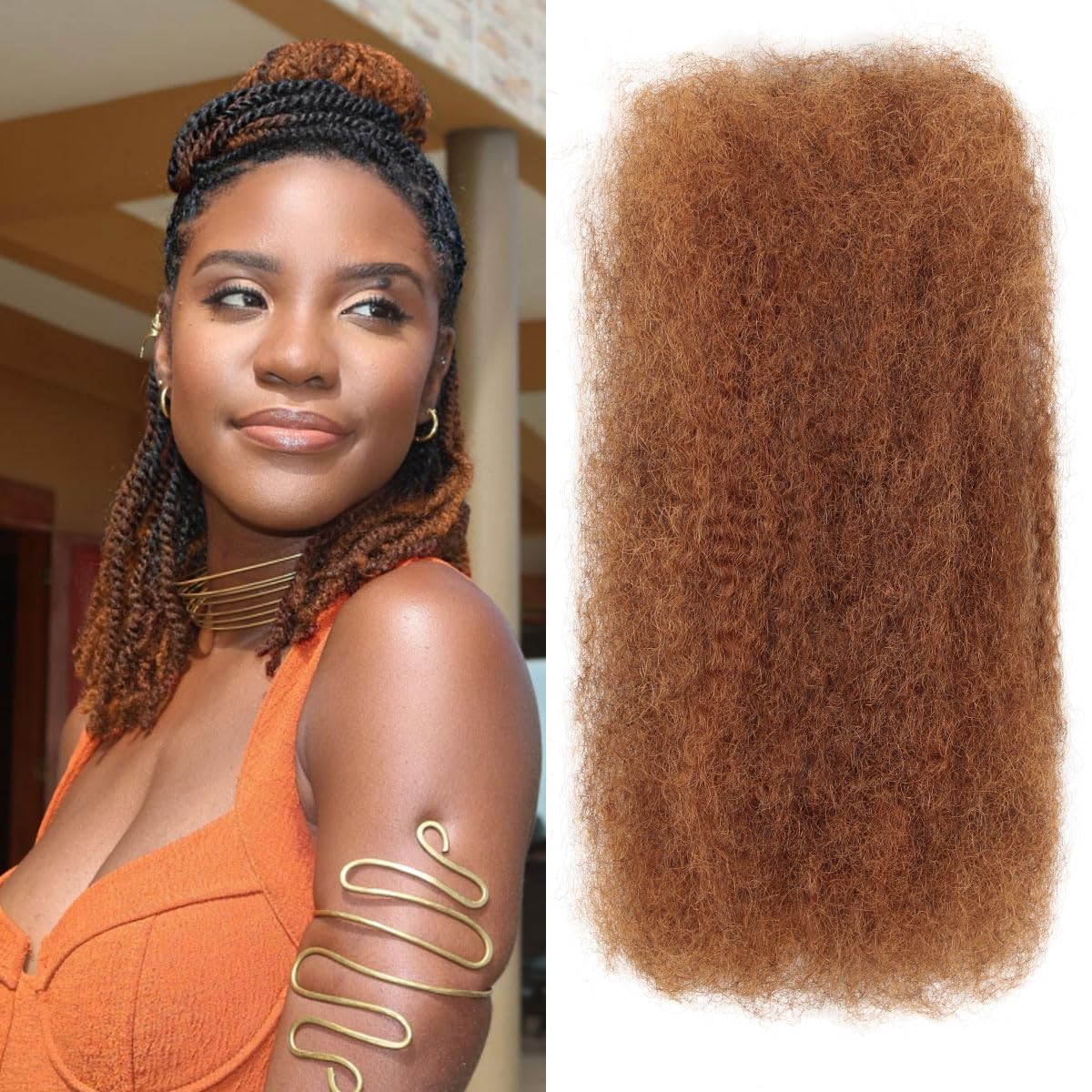 Vecago Afro Kinkys Bulk Human Hair, 4c Curly Hair for Permanent Sister Locs/Mini Twists/Braids/Repair Can Dye and Bleach(12 inch),#30