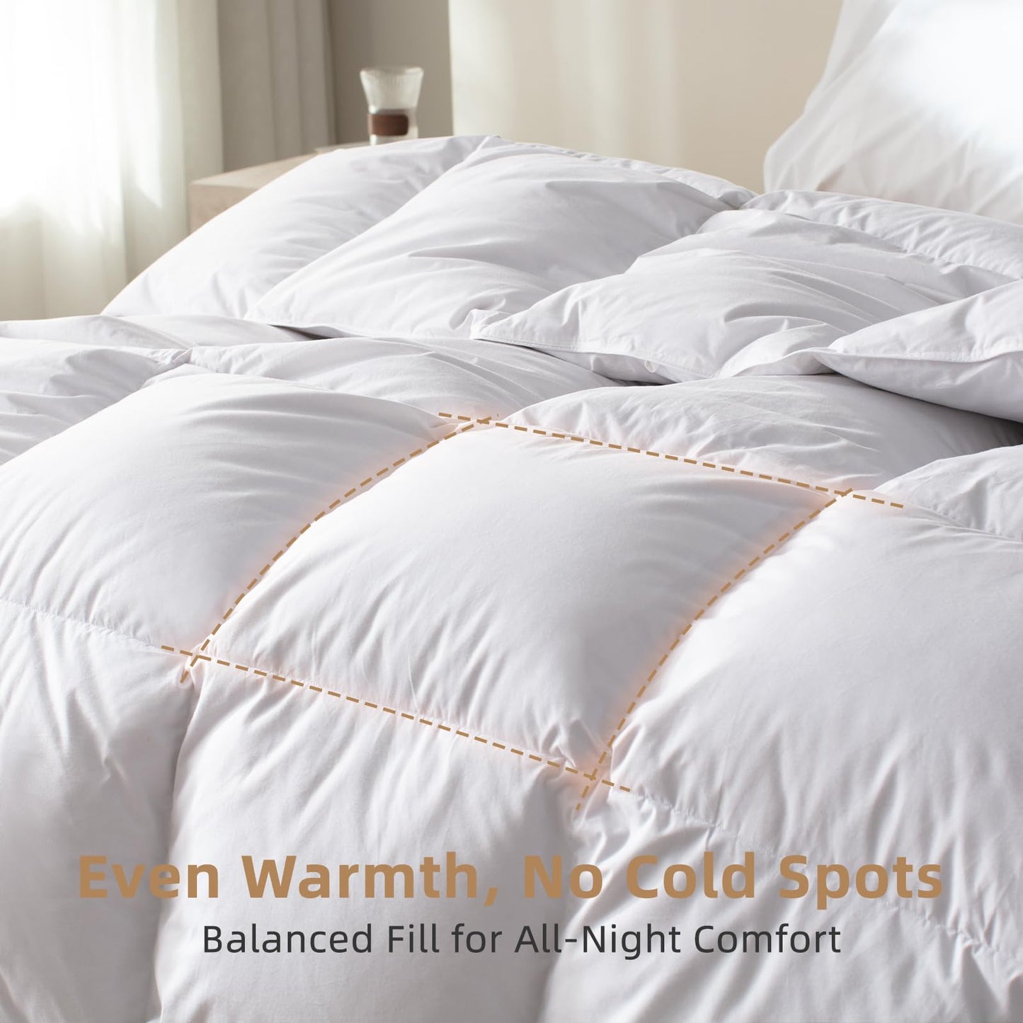 WENERSI Hungarian Down Feather Fiber Comforter Cal King Size,Hotel Style Bedding Comforter,750+ Fill Power,1200TC,100% Organic Cotton Fabric,All Season White Duvet Insert with 8 Corner Tabs
