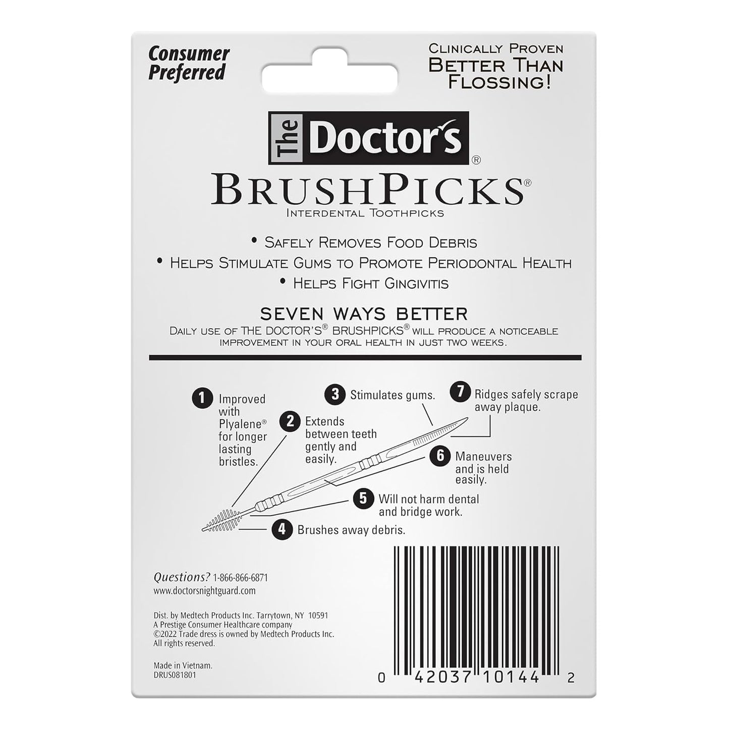 The Doctor's BrushPicks Interdental Toothpicks, Soft Rubber Dental Picks for Teeth Cleaning, Removes Food Debris, Gum Care, Portable Dispensing Case, 275 Count (Pack of 9)