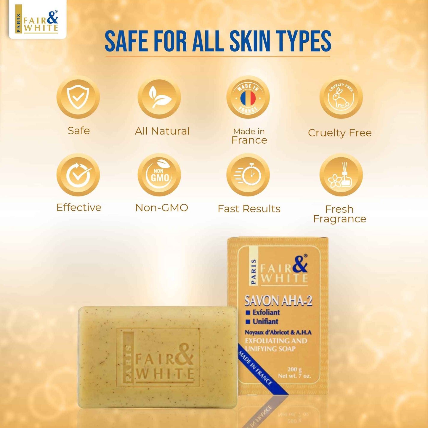 FAIR & WHITE Original AHA Exfoliating Soap - 200g / 7oz – Skin Brightening Soap, Lactic Acid Bar, Fade Dark Spots on: Face, Knees, Body & Armpits