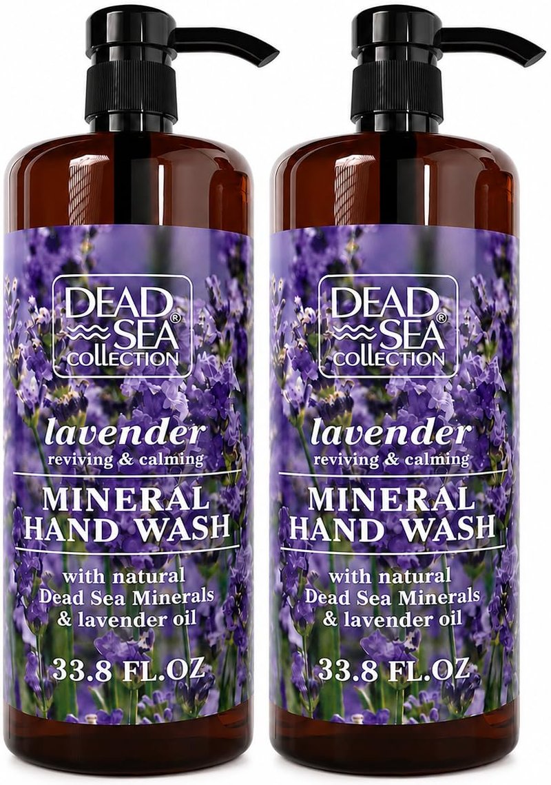 Dead Sea Collection Hand Soap Pump Lavender - Moisturizing Hand Wash Liquid with Dead Sea Minerals and Lavender Oil, Reviving, Calming - Pack of 2 (33.8 Fl Oz Each) - 67.6 Fl Oz Total