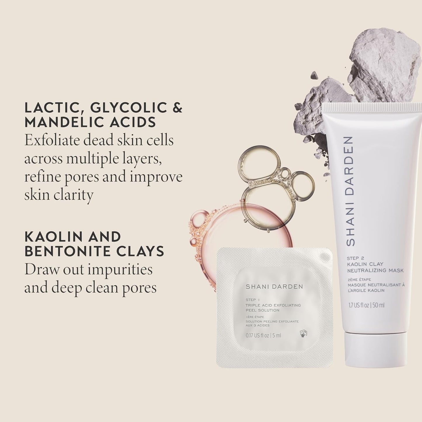 SHANI DARDEN SKIN CARE Triple Acid Peel - 2-Step Exfoliating Face Treatment with Mandelic & Glycolic Acids | 8 Peels + Mask & Brush