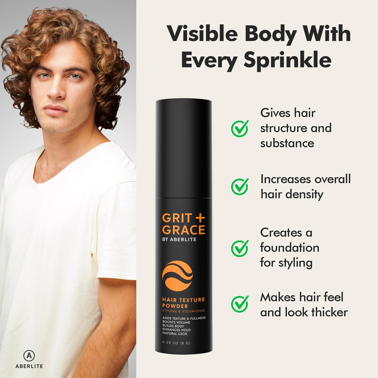 Aberlite Grit + Grace Hair Texture Powder Spray for Men & Women - Styling Texturizing Volume Powder, Volumizing Hair Products, Matte Finish