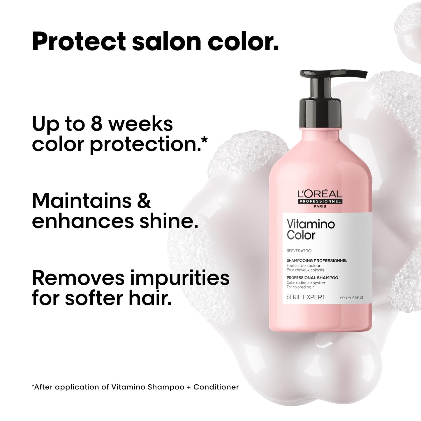 L'Oréal Professionnel Paris Vitamino Color Shampoo - Protects & Preserves Hair Color, Prevents Damage, Adds Vibrancy & Enhances Shine, 16.9 Fl Oz