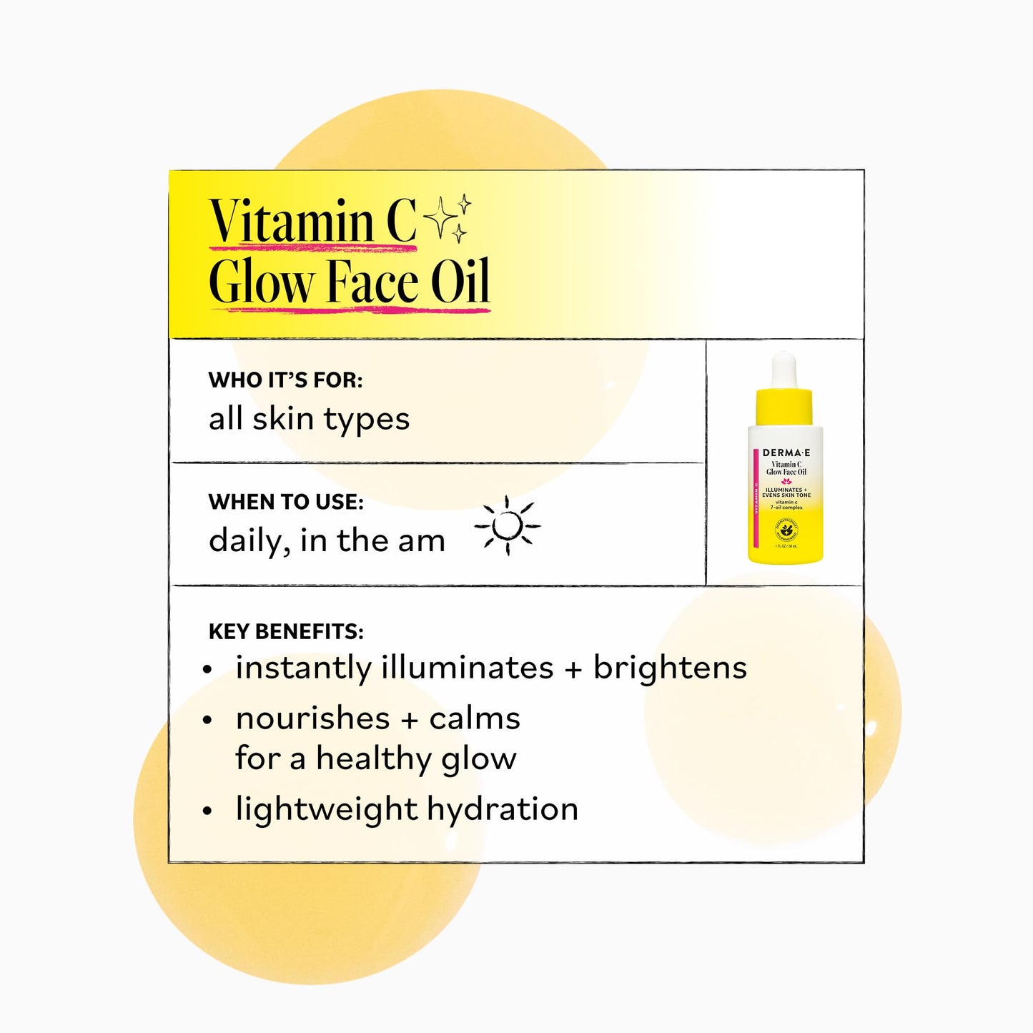 Derma E Vitamin C Glow Face Oil, 1 Fl Oz, Nourishes, Brightens and Illuminates for Radiant Skin, Moisturizing Vitamin C Oil with Turmeric, Seabuckthorn and Red Raspberry