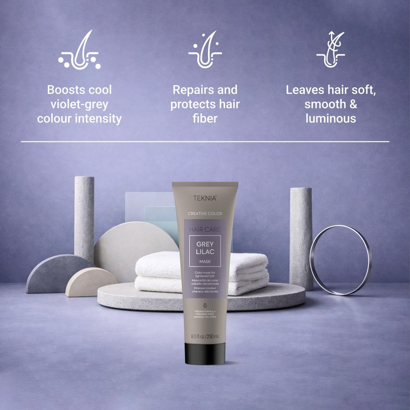 Lakmé Teknia Grey Lilac Creative Color Hair Mask, Color Depositing Conditioner for Lightened Hair, 8.5 Fl Oz