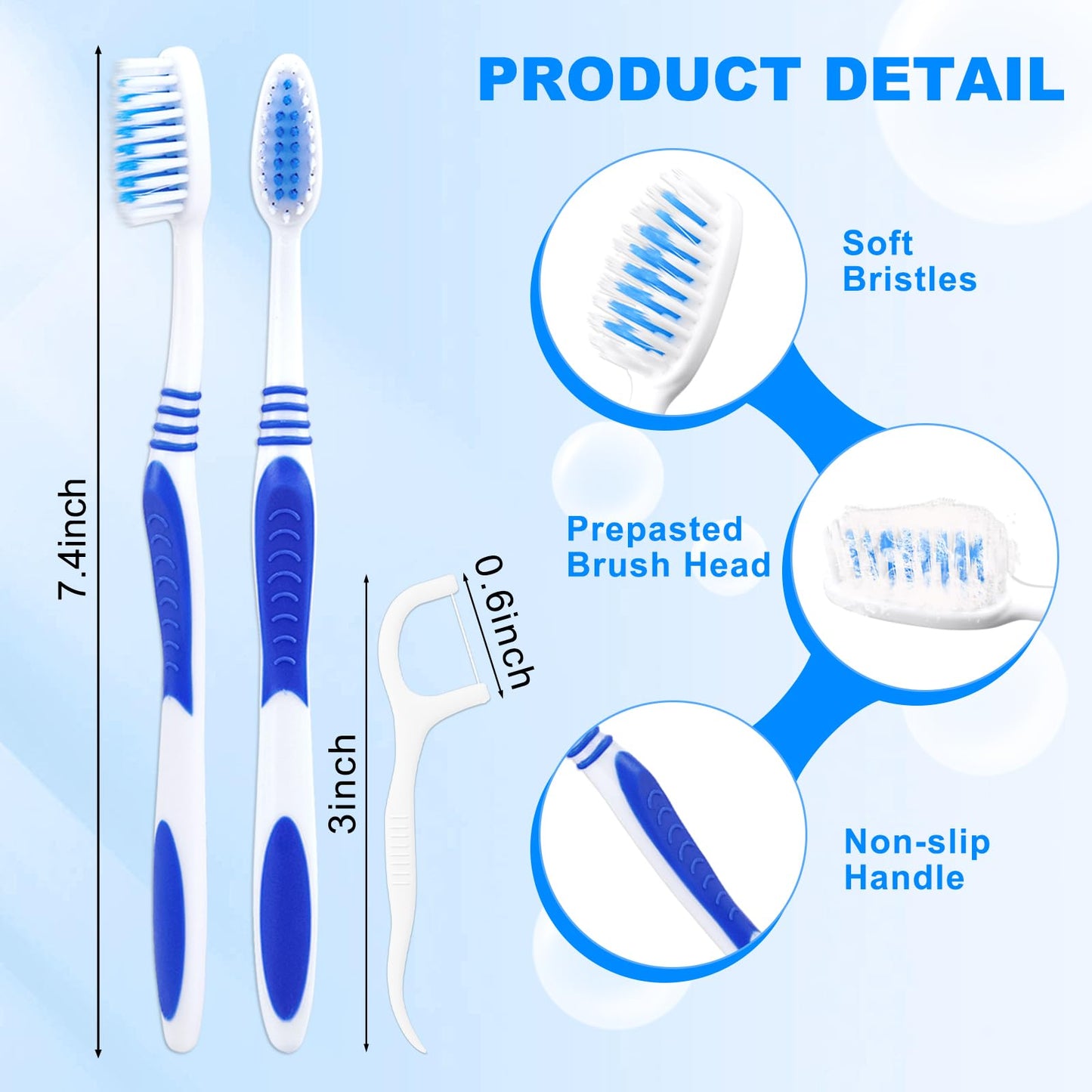 SLequipo 100 Prepasted Disposable Toothbrushes with Dental Floss Individually Wrapped Pre Pasted Toothbrushes Soft Bristle Travel Tooth Brush Single Use Wrapped for Hotel, Camping, Travel, Homeless