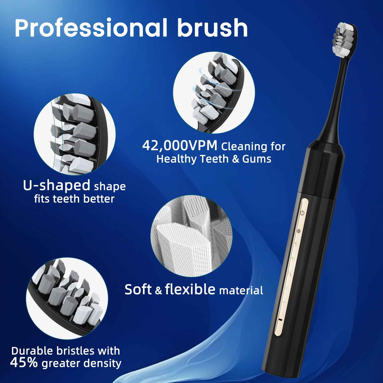 Lumivoid Sonic Electric Toothbrush with 10 Brush Heads for Adults and Children, Up to 30 Days on a Single Charge, 5 Modes, Built-in 2-Minute Smart Timer, IPX8 Waterproof Electric Toothbrush (Black)