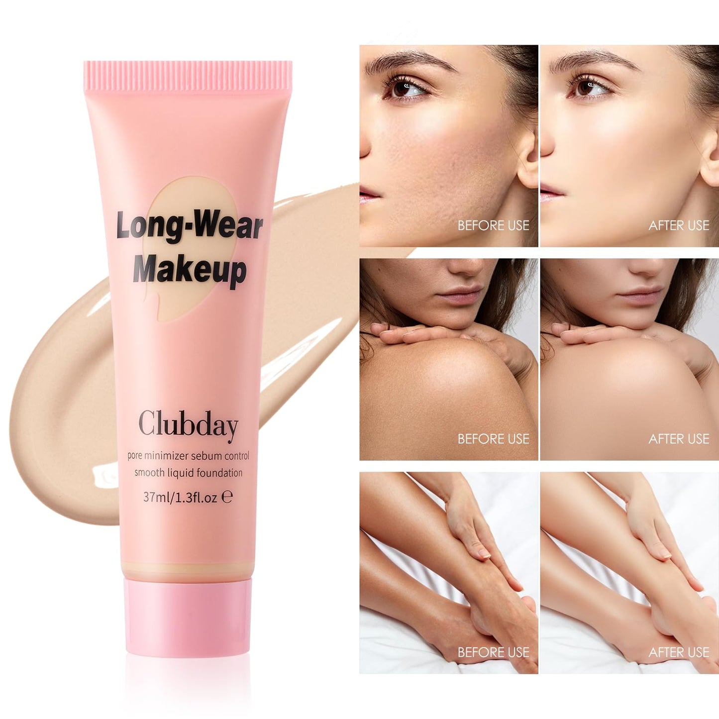 Clubday Long-Wear Smooth Liquid Foundation, Pore Minimizer & Sebum Control, Oil-Free Matte Finish, 37ml/1.3 Fl Oz-10