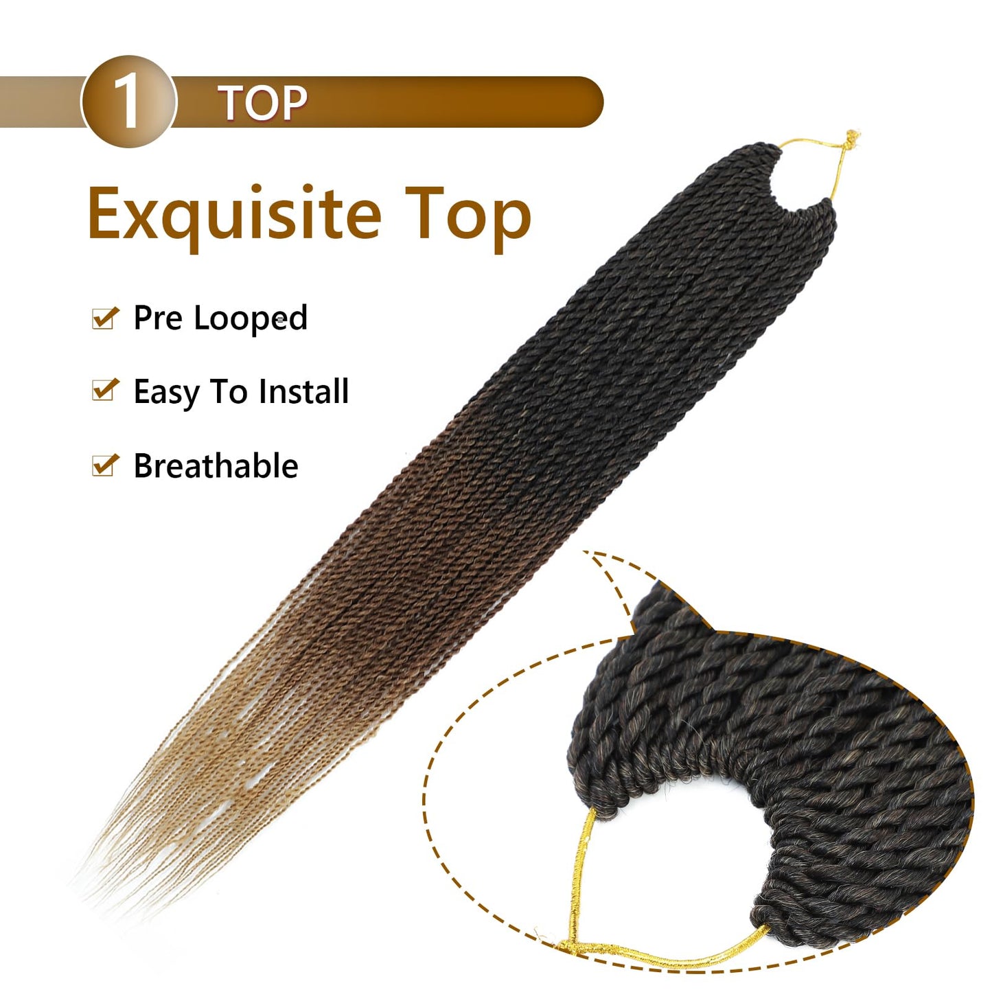 Senegalese Twist Crochet Hair 22 Inch 9 Packs Pre Looped Pretwisted Boho Goddess Twist for Black Women Natural Straight Ends Hot Water Setting Braids（1B/30/27)